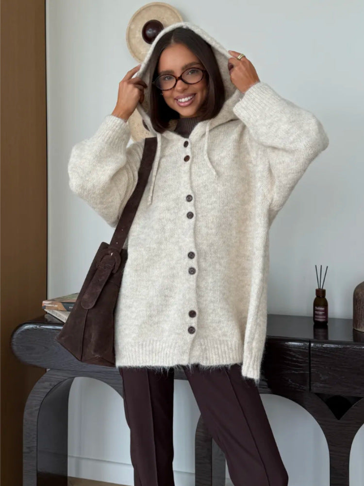 Damen Modische Strickjacke mit Kapuze Echo Archiv