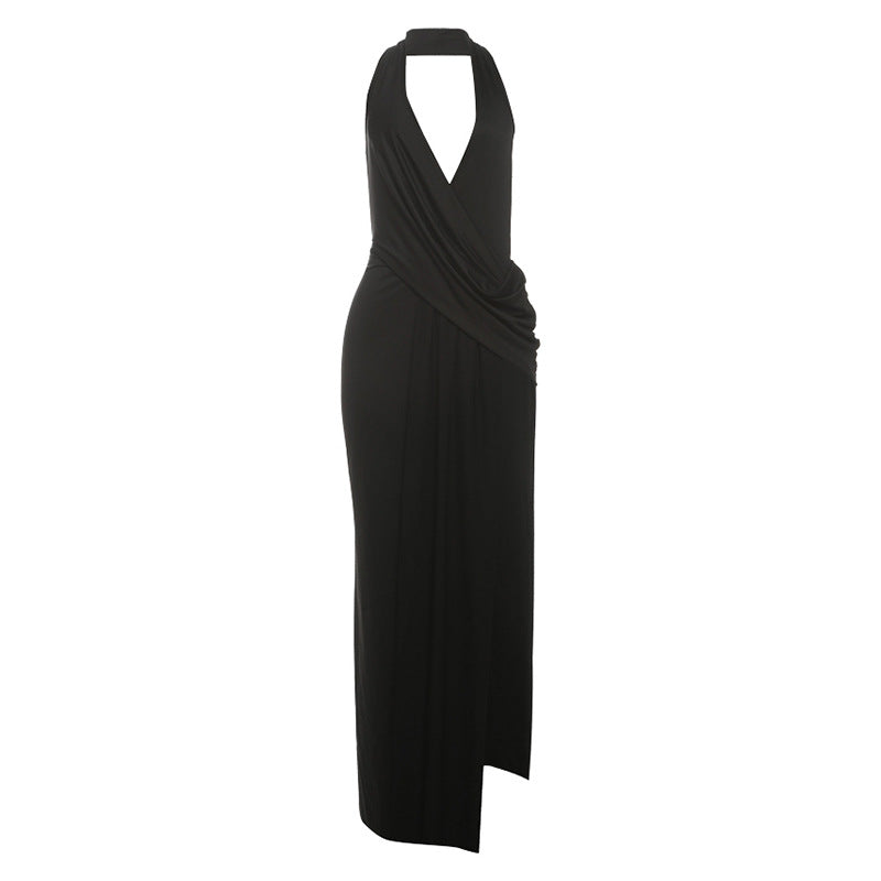 Damen elegantes Wickelkleid mit tiefem V-Ausschnitt und fließendem Stoff Echo Archiv