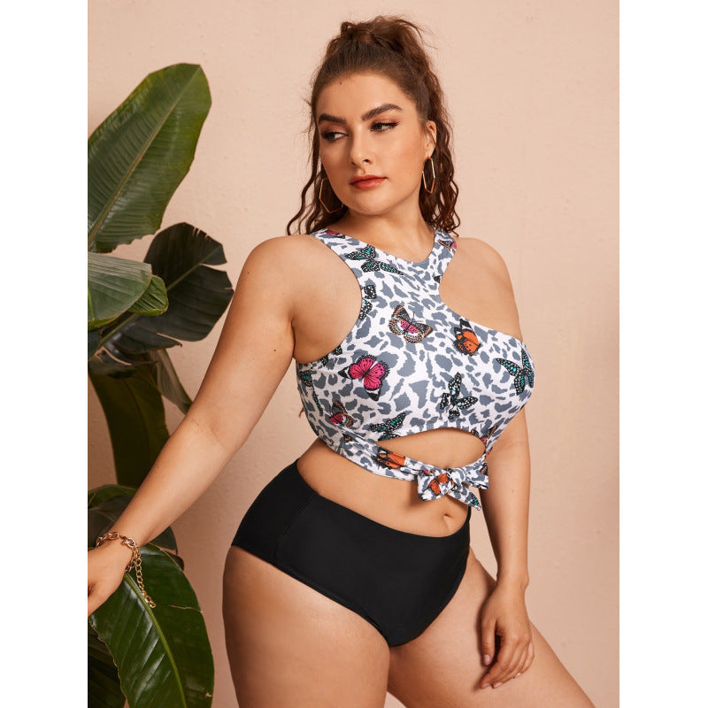 Damen Cut-Out Bikini mit modischem Blütenmuster und hohem Taillen-Slip Echo Archiv