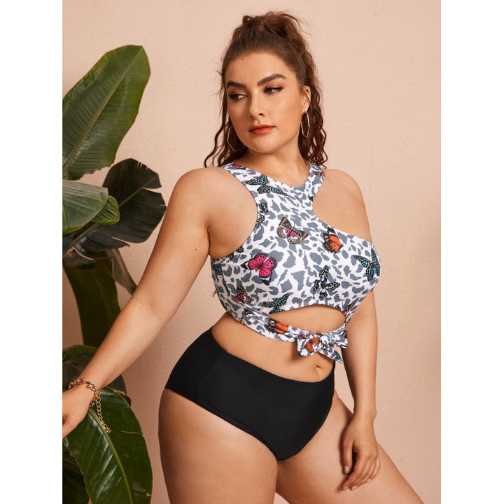 Damen Cut-Out Bikini mit modischem Blütenmuster und hohem Taillen-Slip Echo Archiv