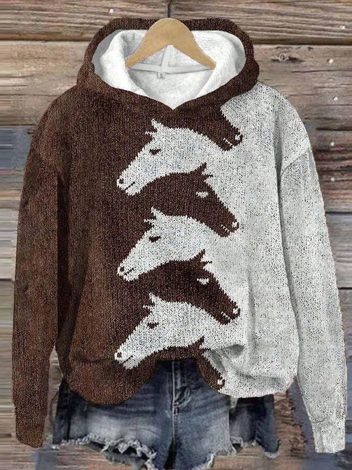 Damen Hoodie mit krEchoarchivtivem Pferdemuster & bequemer Passform | Echoarchiv