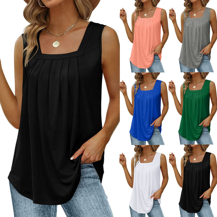 Damen nan ärmelloses Jersey-Top mit quadratischem Ausschnitt, dekorativen Kellerfalten und locker fallender A-Linien-Silhouette Echo Archiv
