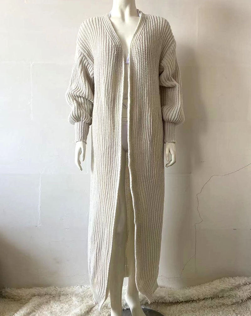 Damen Langstrickmantel mit Rippstruktur und Oversize-Ärmeln Drune