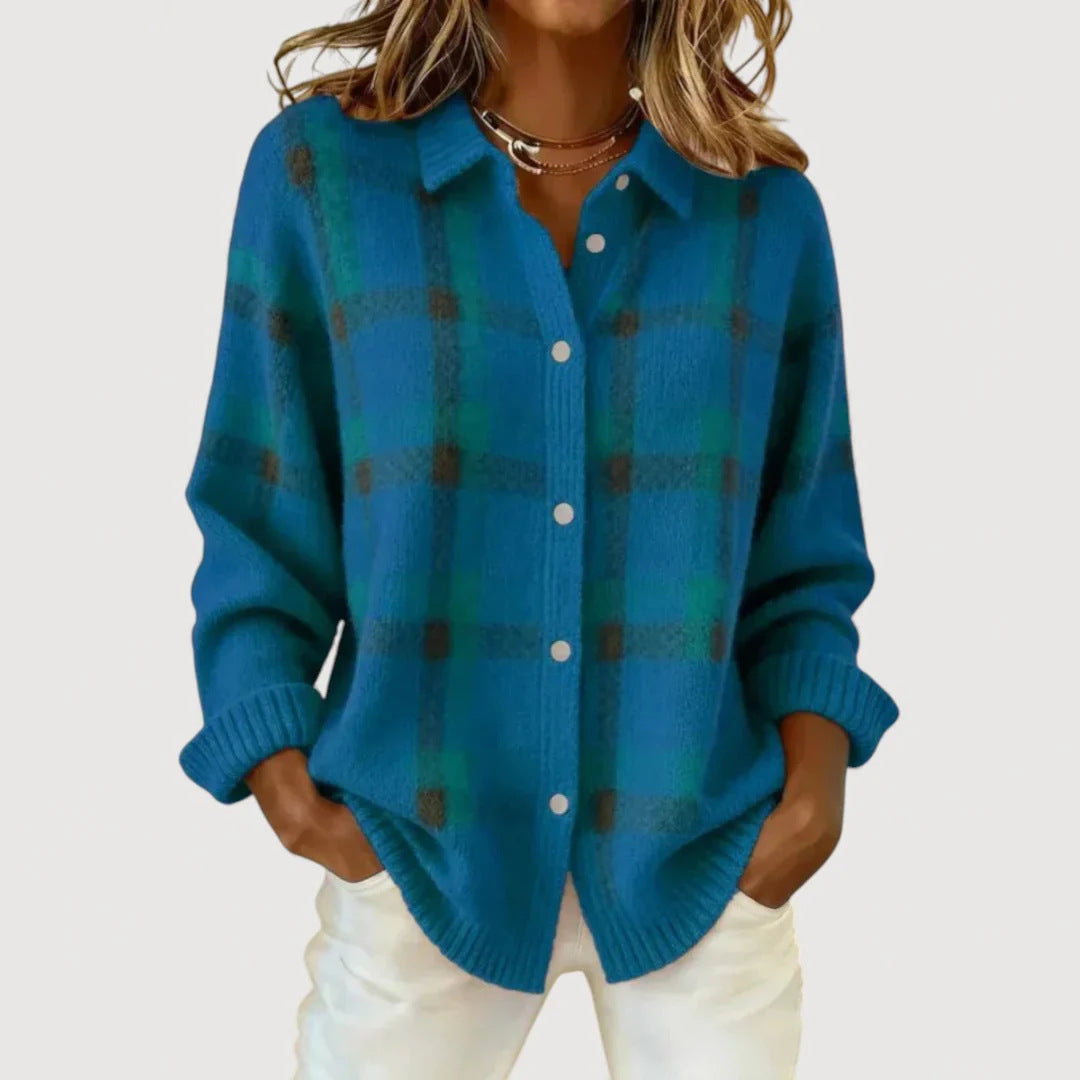 Damen Modische Karierte Strickjacke – Célinea