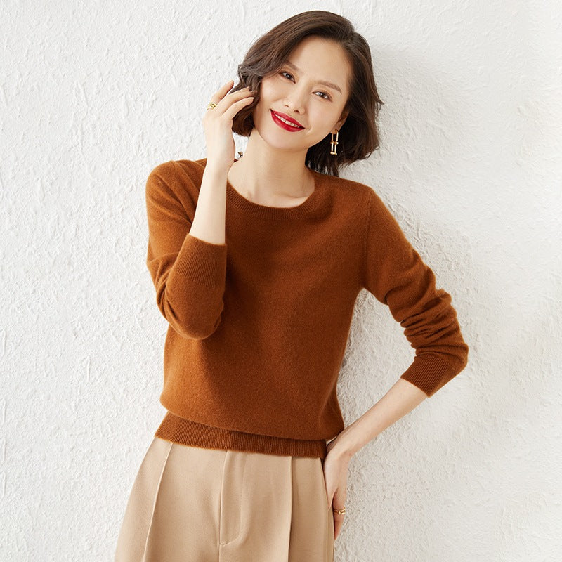 Damen Kurzgeschnittener Feinstrickpullover mit Rundhalsausschnitt und geripptem Bund Echoarchiv