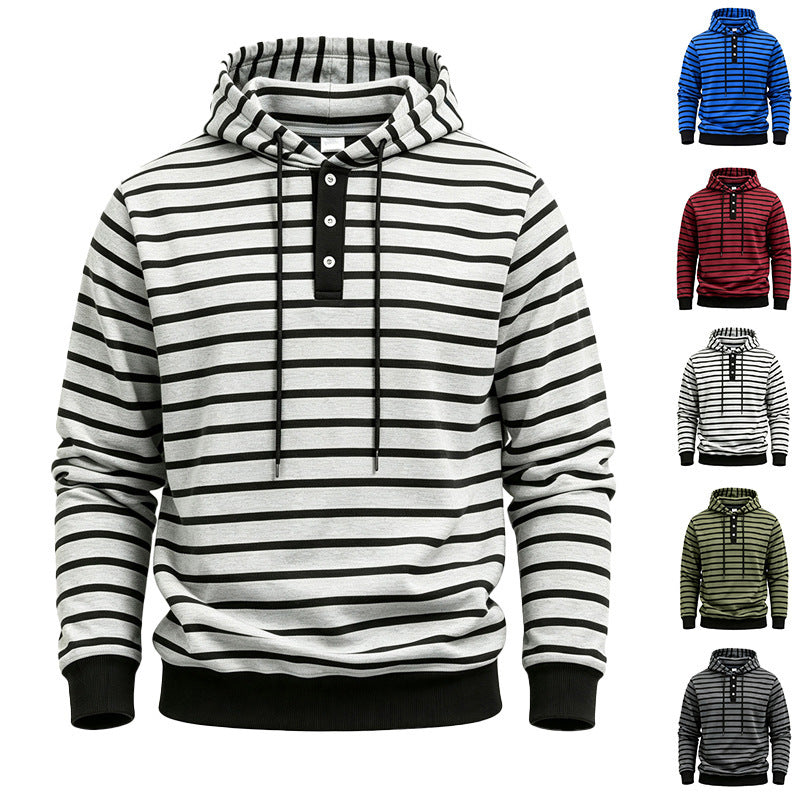 Herren Kapuzenpullover mit Knopfleiste und modischem Streifenmuster Echoarchiv