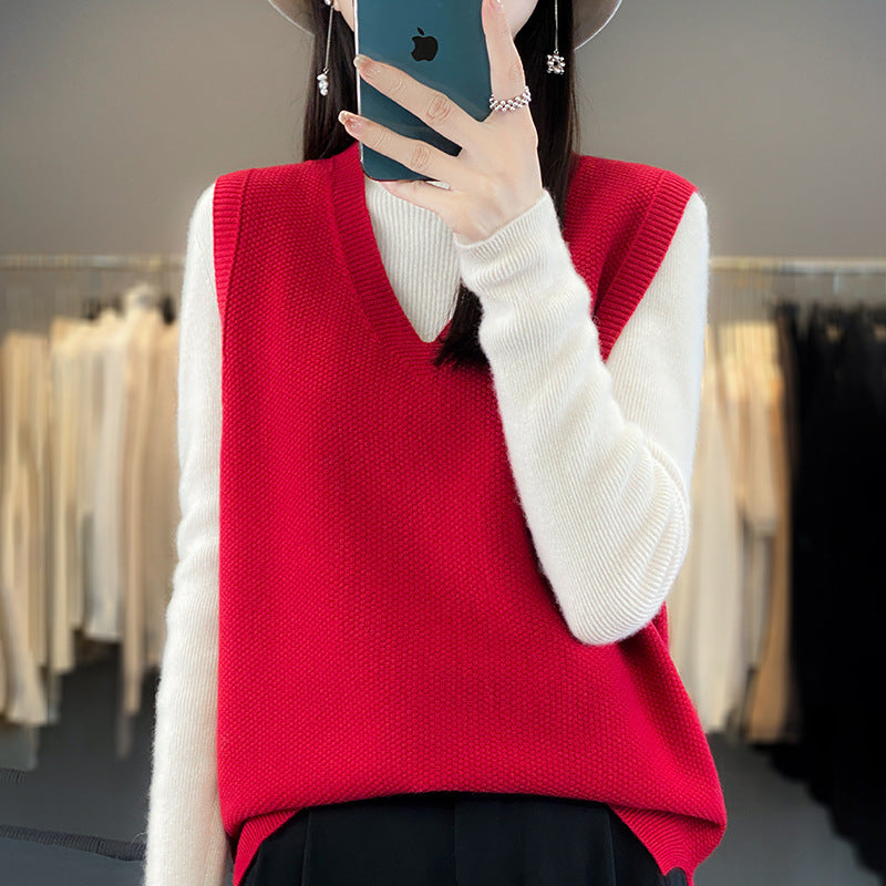 Damen Oversize Strickweste mit tiefem V‑Ausschnitt und feiner Struktur Echoarchiv