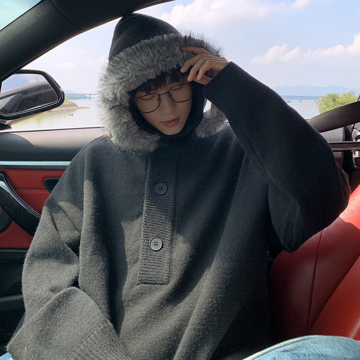 Damen Oversized Hoodie mit Kapuze und Fellrand Echoarchiv