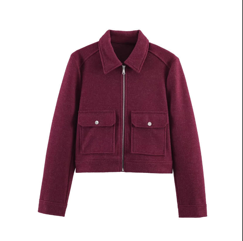 Damen 70+ kurze Wollmix‑Blousonjacke mit Reißverschluss, Hemdkragen und Pattentaschen Echo Archiv