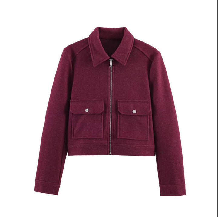 Damen 70+ kurze Wollmix‑Blousonjacke mit Reißverschluss, Hemdkragen und Pattentaschen Echo Archiv