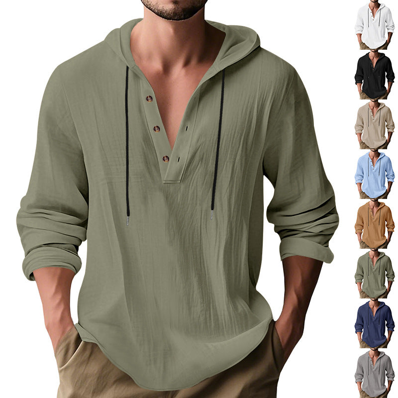 Herren lässiges Kapuzenshirt mit Knopfleiste und langen Ärmeln Echoarchiv