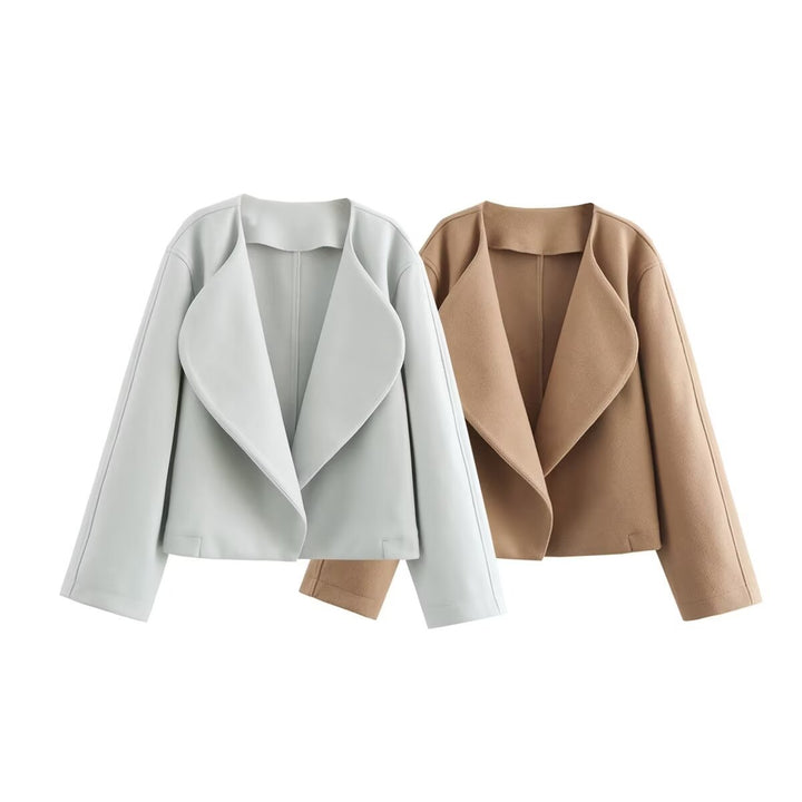 Damen kurzer Wasserfall-Blazer mit übergroßem Schalkragen und schmeichelnder Cropped-Silhouette – Célinea