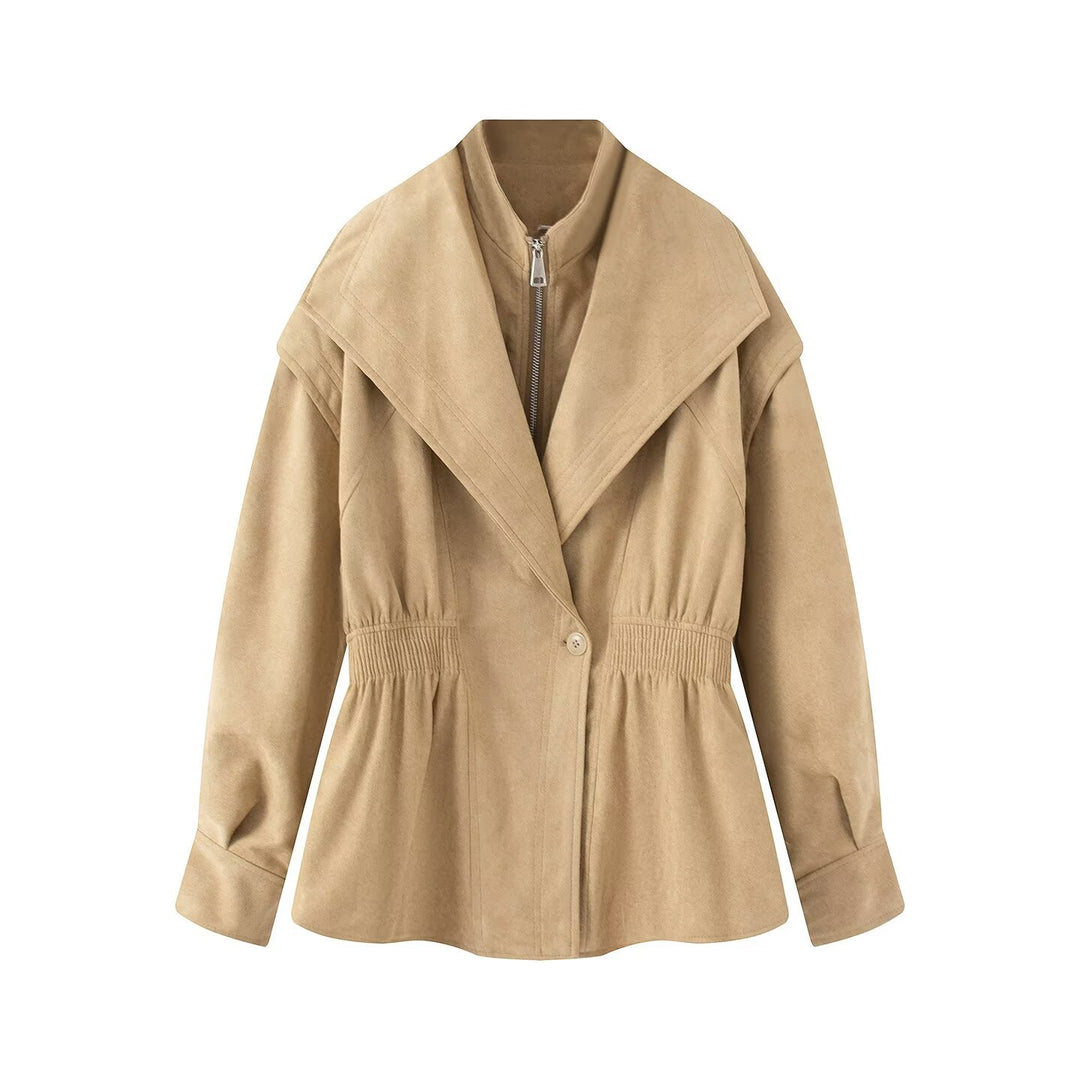 Damen Taillierte Jacke in Wildlederoptik mit großem Schalkragen, Reißverschluss und geraffter Taille Echo Archiv