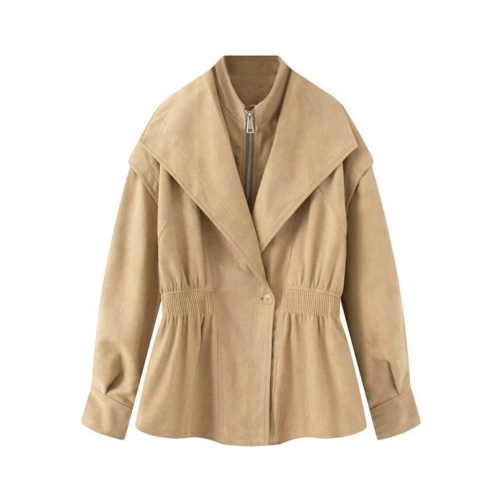 Damen Taillierte Jacke in Wildlederoptik mit großem Schalkragen, Reißverschluss und geraffter Taille Echo Archiv