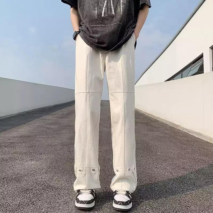 Herren lässige Double-Layer-Hose mit praktischen Druckknöpfen und weitem Bein Echoarchiv