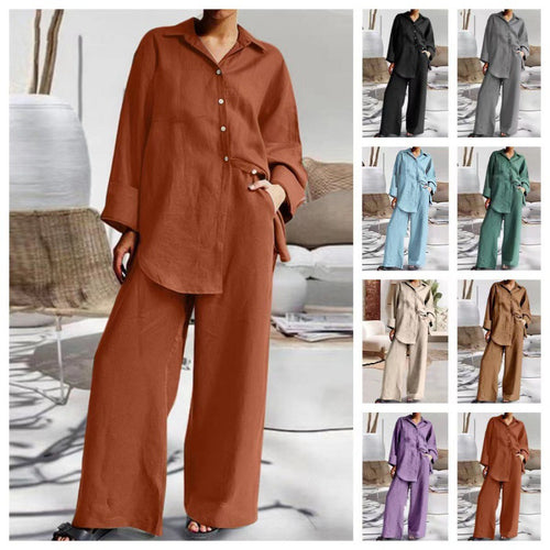 Damen Leinen-Lounge-Set mit weitem Hemd und Palazzo-Hose Echo Archiv