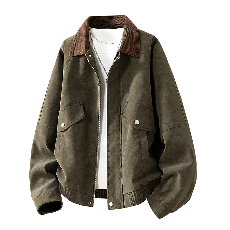 Herren Oversize Velours‑Optik Übergangsblouson mit Hemdkragen, Reißverschluss & elastischem Saum Echoarchiv