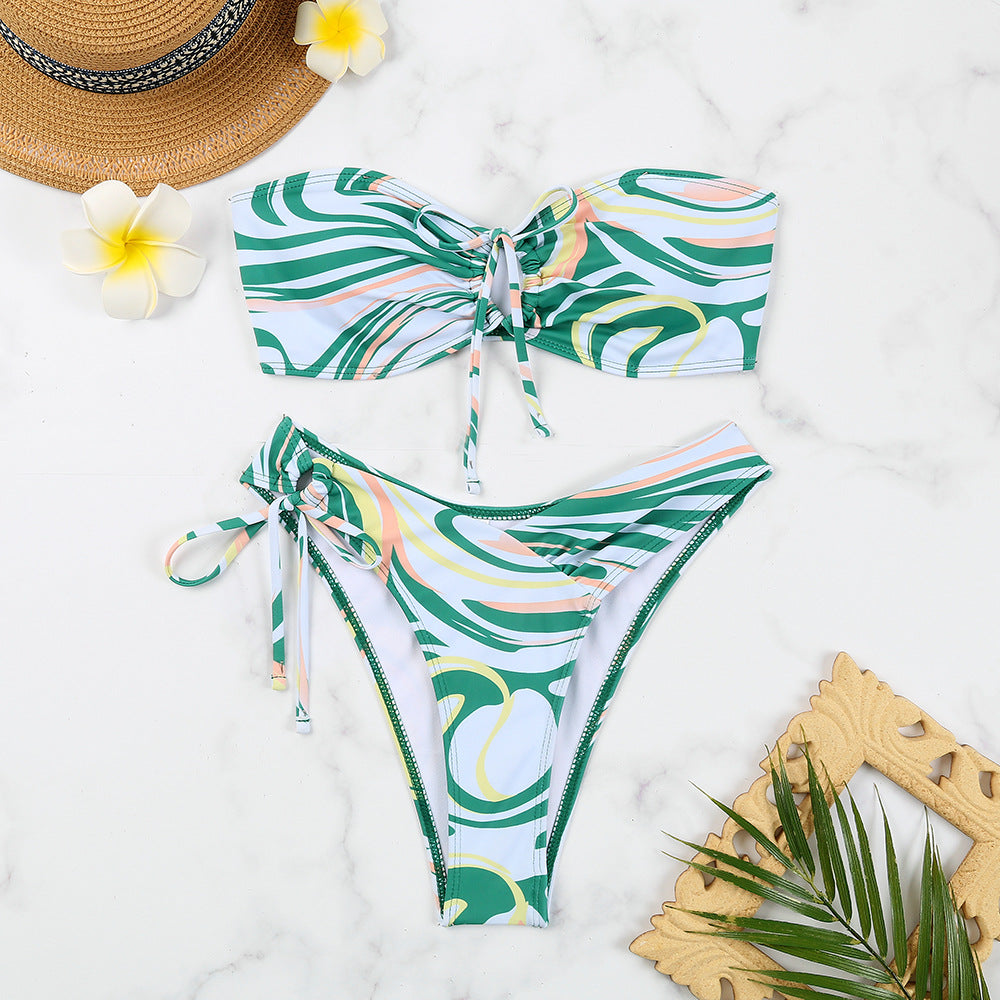 Damen Bandeau-Bikini-Set mit verstellbaren Schnürungen Echo Archiv