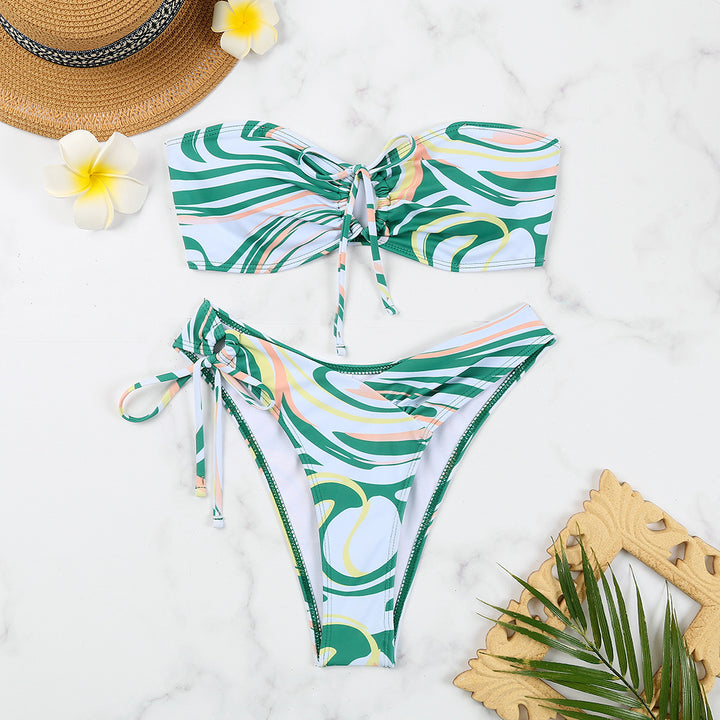Damen Bandeau-Bikini-Set mit verstellbaren Schnürungen Echo Archiv