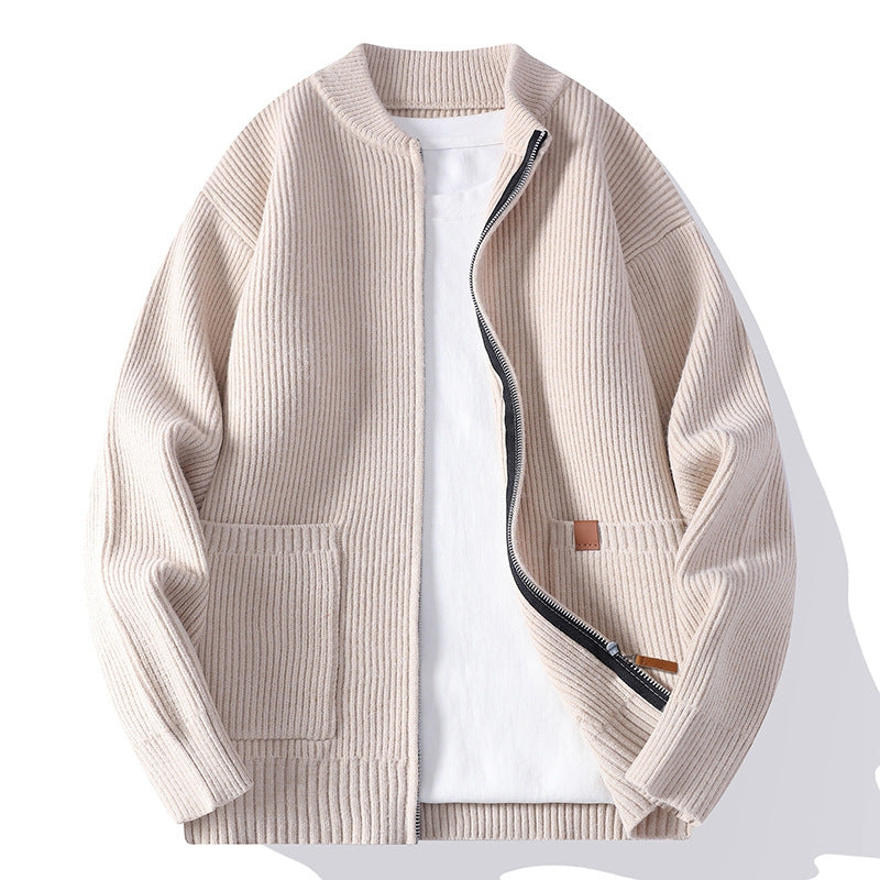 Herren nan gerippte Strickjacke mit durchgehendem Reißverschluss und aufgesetzten Taschen Echo Archiv