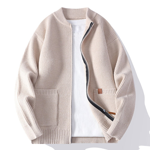 Herren nan gerippte Strickjacke mit durchgehendem Reißverschluss und aufgesetzten Taschen Echo Archiv