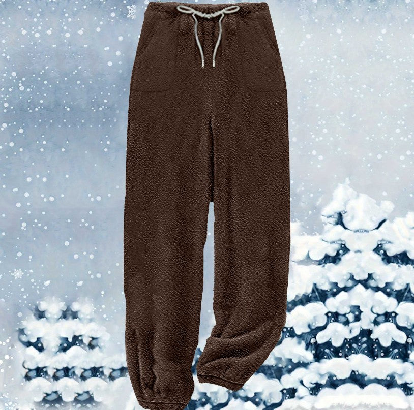 Damen nan kuschelige Sherpa-Fleece Loungehose mit Kordelzug, hoher Taille und elastischen Bündchen Echo Archiv