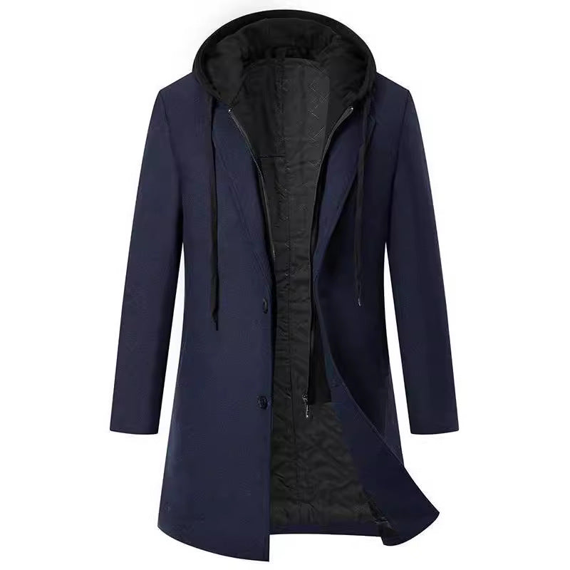 Damen eleganter Mantel mit abnehmbarer Kapuze und Fleece-Futter Echoarchiv