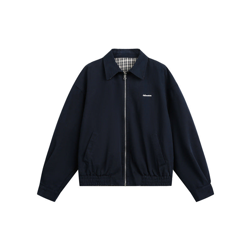 Unisex Kurzjacke im Harrington‑Stil mit Reißverschluss und kariertem Futter Echoarchiv
