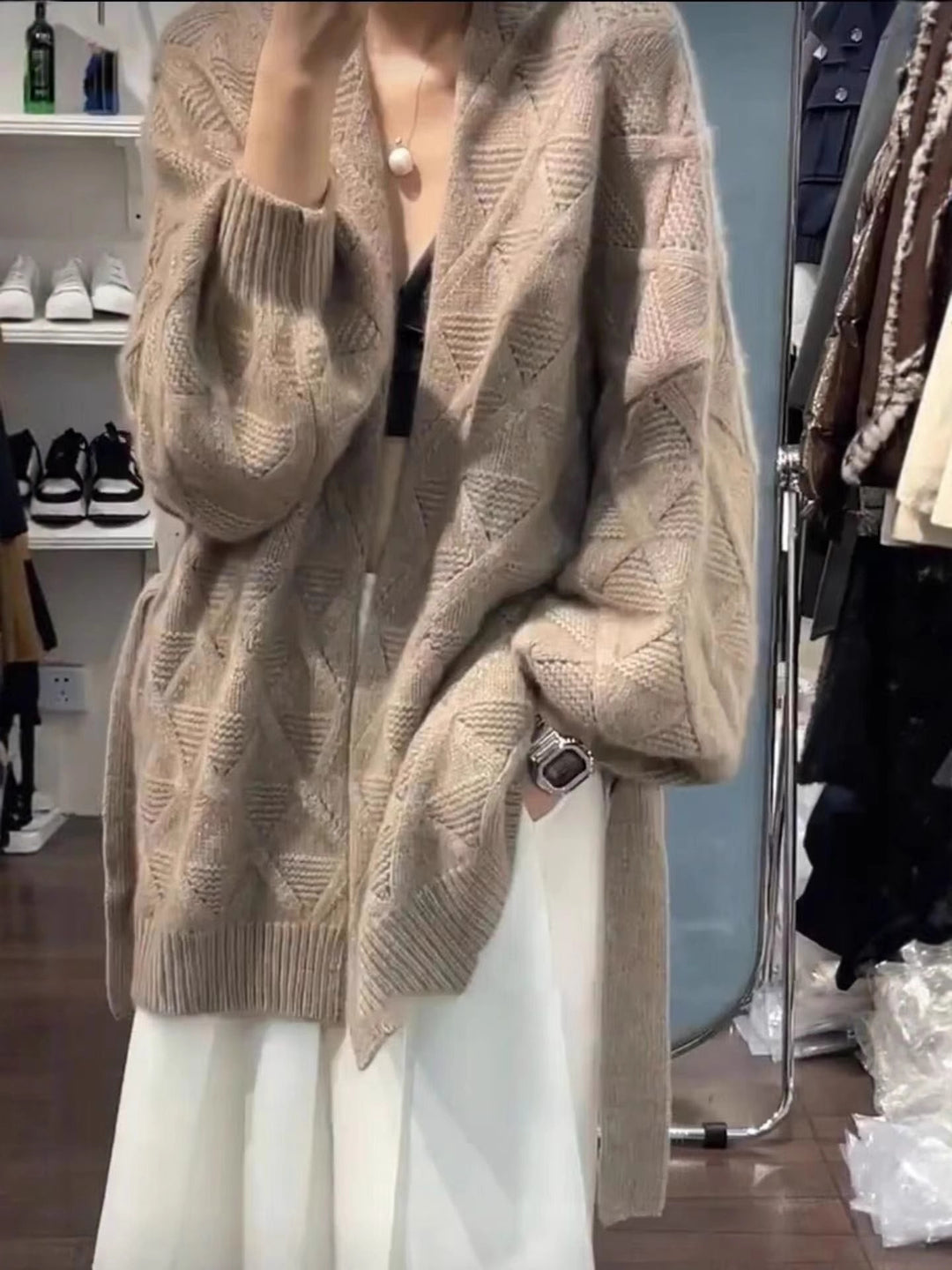 Damen Oversize-Cardigan aus Mohair‑Optik mit Zopfmuster Echoarchiv
