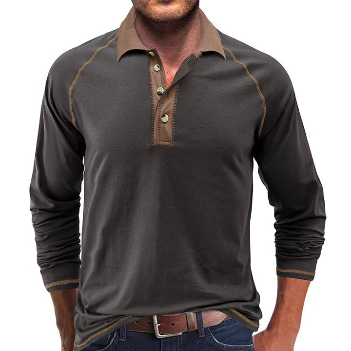 Herren Langarmshirt mit modischem Reverskragen und einzigartigen Kontrastnähten Echoarchiv