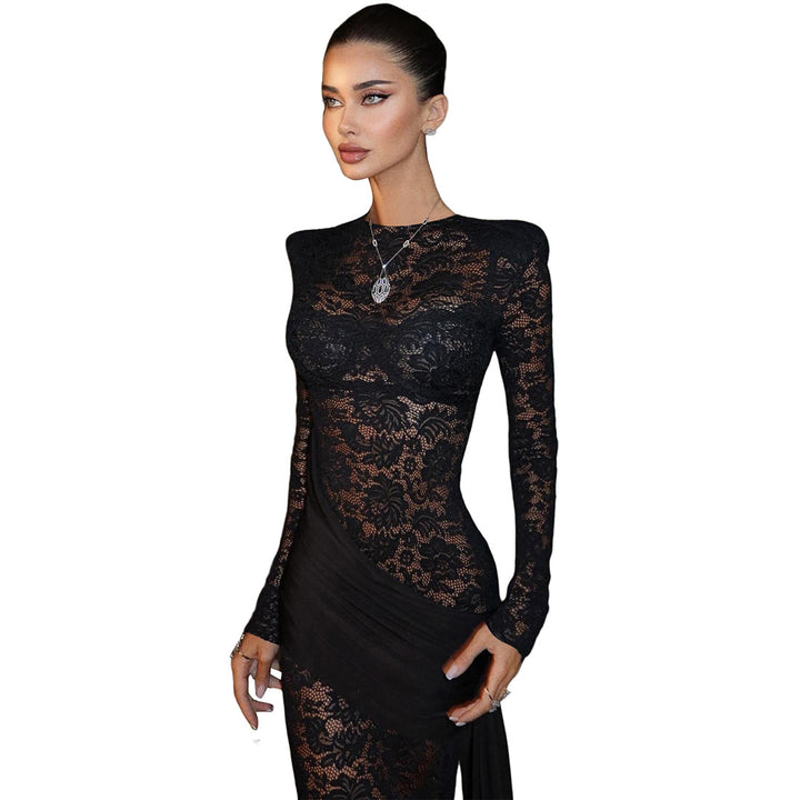 Damen Elegantes Spitzenkleid mit langem Arm und raffinierter Drapierung Echo Archiv