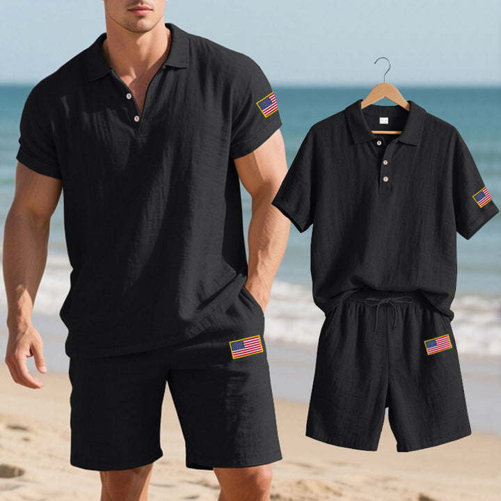 Herren Polo- und Shorts-Set mit gesticktem Länderflaggen-Motiv Echoarchiv