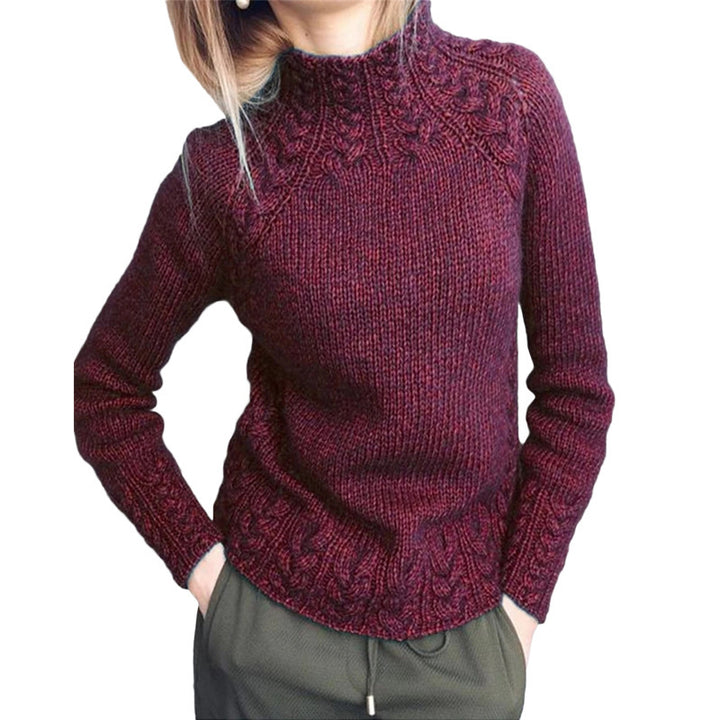 Damen nan grobgestrickter Zopfmuster-Pullover mit Stehkragen und tailliertem Schnitt Echo Archiv