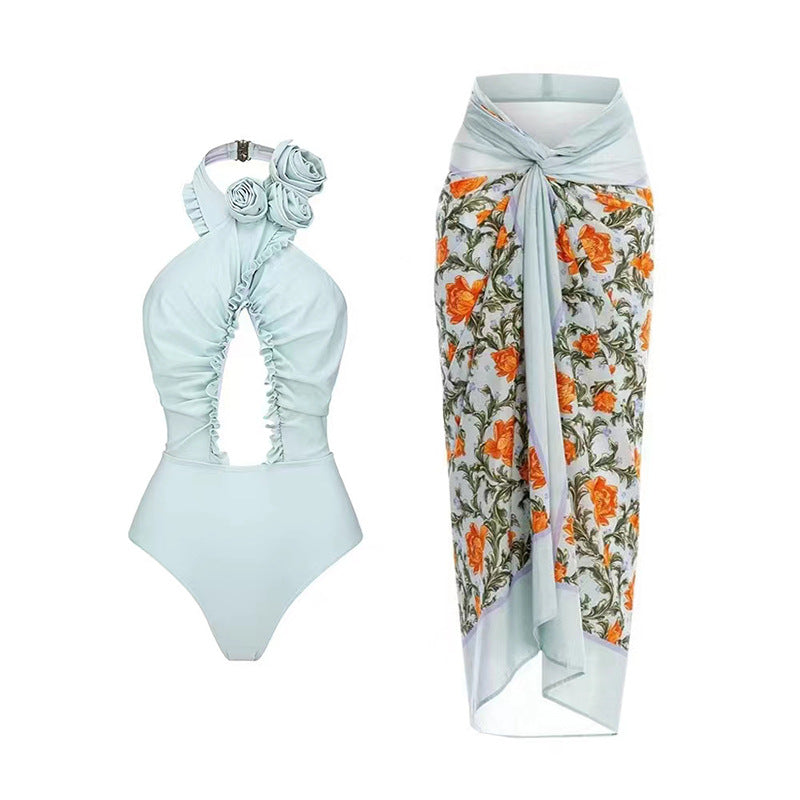 Damen Badeanzug mit floralem Wickelrock Echo Archiv