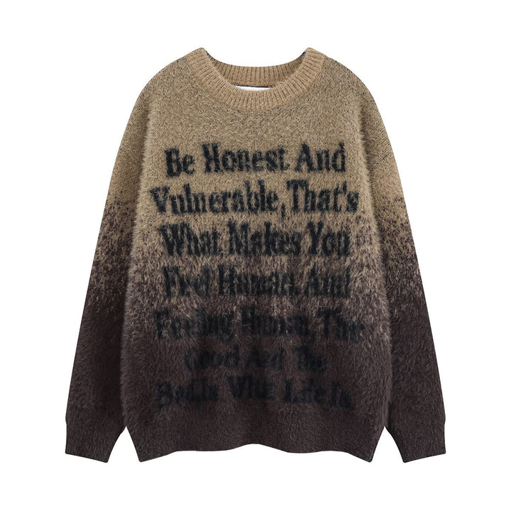 Damen Modischer Grobstrickpullover mit inspirierendem Schriftzug Echoarchiv