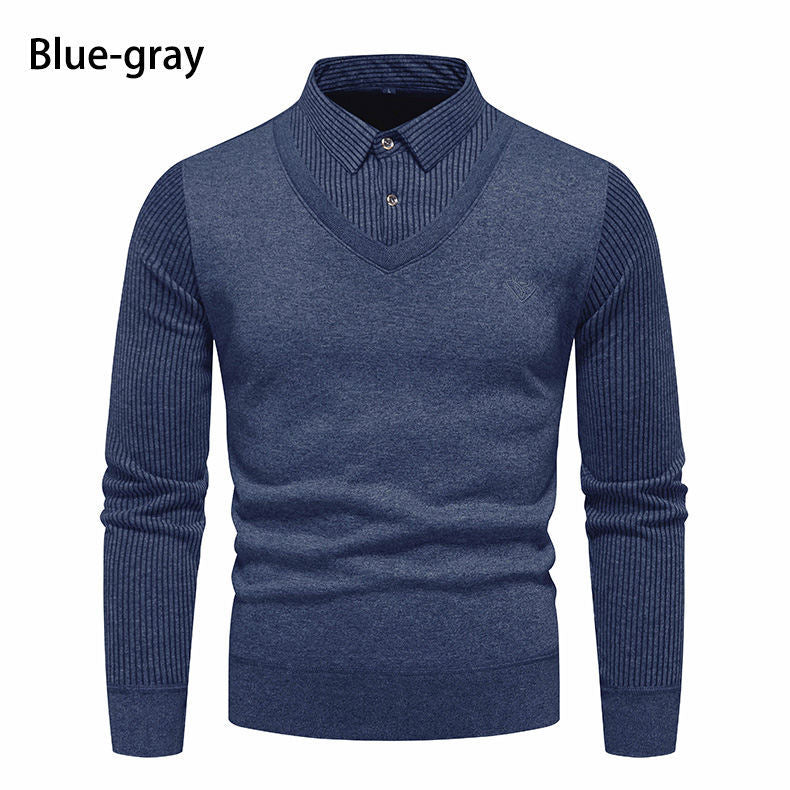 Herren Strickpullover mit V-Ausschnitt und modernem Rippenmuster Echoarchiv