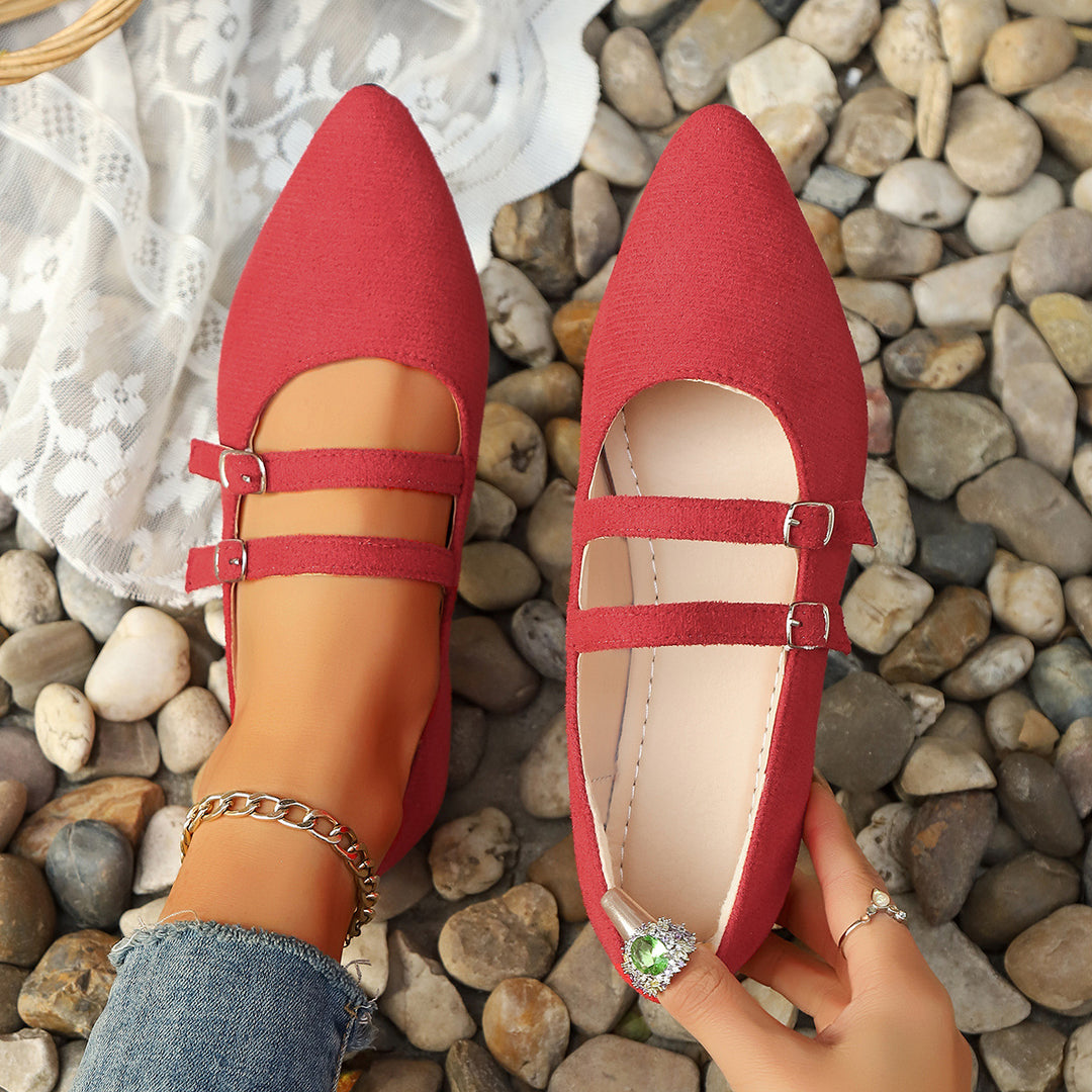 Damen spitze Mary-Jane Ballerinas mit doppelt verstellbaren Schnallenriemen und gepolstertem Komfortfußbett – Lioré
