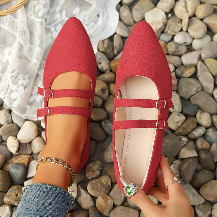 Damen spitze Mary-Jane Ballerinas mit doppelt verstellbaren Schnallenriemen und gepolstertem Komfortfußbett – Lioré
