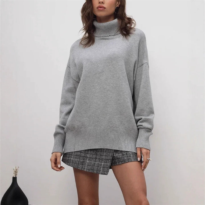 Damen Boxy-Rollkragenpullover aus feinem Feinstrick mit überschnittener Schulter – Mavelle