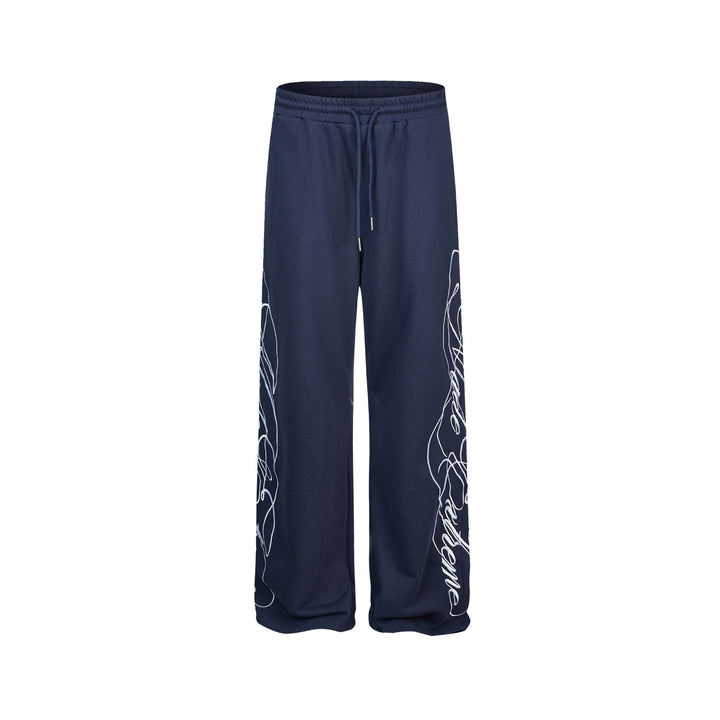 Damen Weiche Loungehose mit weitem Bein, elastischem Bund und Statementdruck Echoarchiv