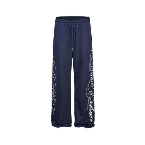 Damen Weiche Loungehose mit weitem Bein, elastischem Bund und Statementdruck Echoarchiv