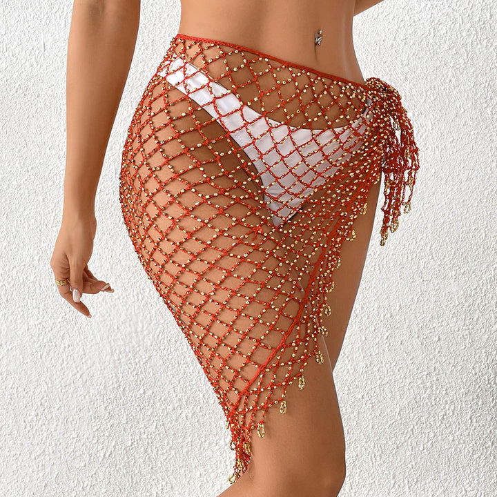 Damen gehäkelter Strandrock mit glitzernden Pailletten und seitlichem Knoten Echo Archiv