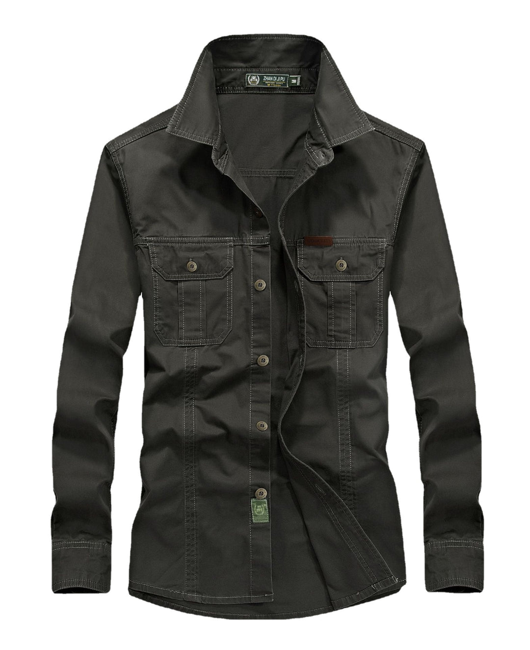 Herren Canvas-Utility-Hemdjacke mit Kontrastnähten und Brustpattentaschen – Taviero