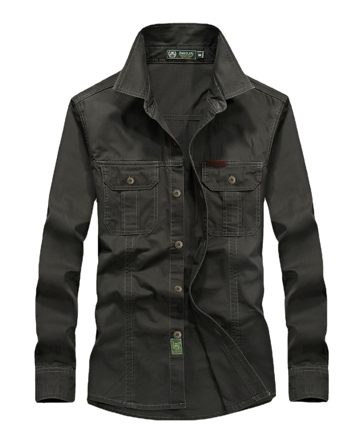 Herren Canvas-Utility-Hemdjacke mit Kontrastnähten und Brustpattentaschen – Taviero