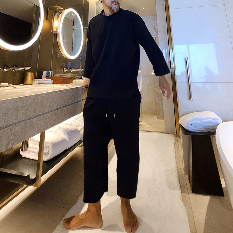 Herren Geripptes Lounge-Set mit Oversized-Langarmshirt und verkürzter Relax-Hose Echoarchiv