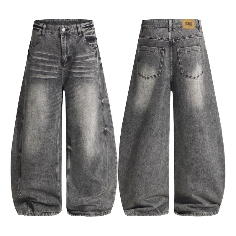 Herren Ultraweite vintagegewaschene Denim-Palazzohose mit tiefem Schritt und geradem Saum Echo Archiv