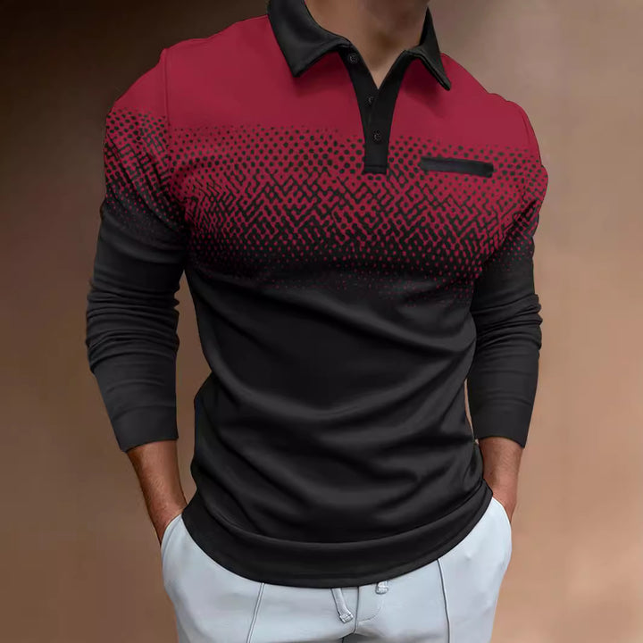 Herren Poloshirt mit einzigartigem Digitaldruck und komfortablem Langarmdesign Echoarchiv