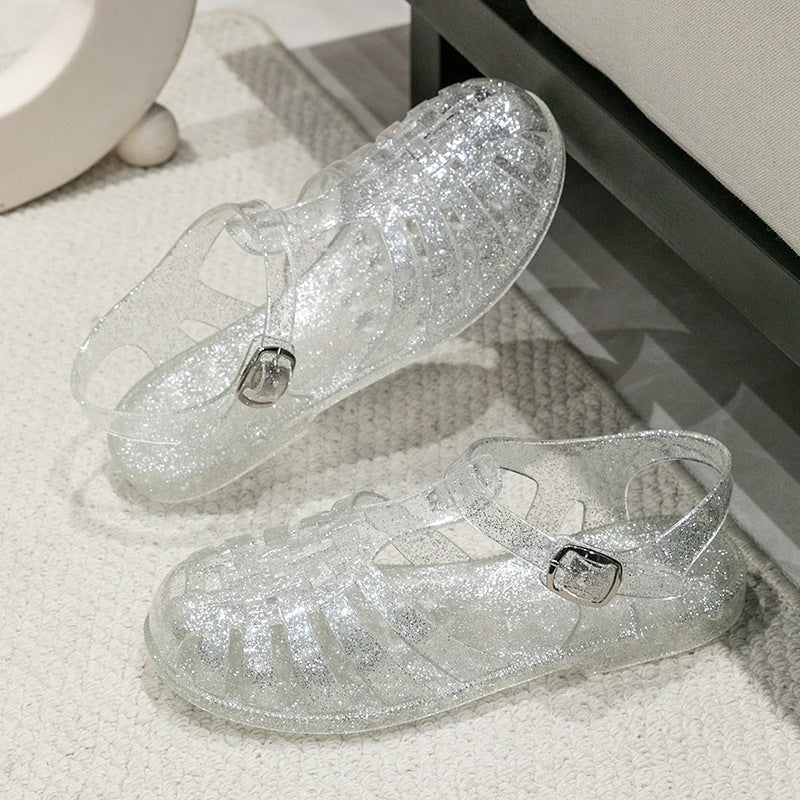 Damen Glitzernde Freizeit-Sandalen Im Riemchen-Stil mit Verstellbarem Verschluss Echoarchiv