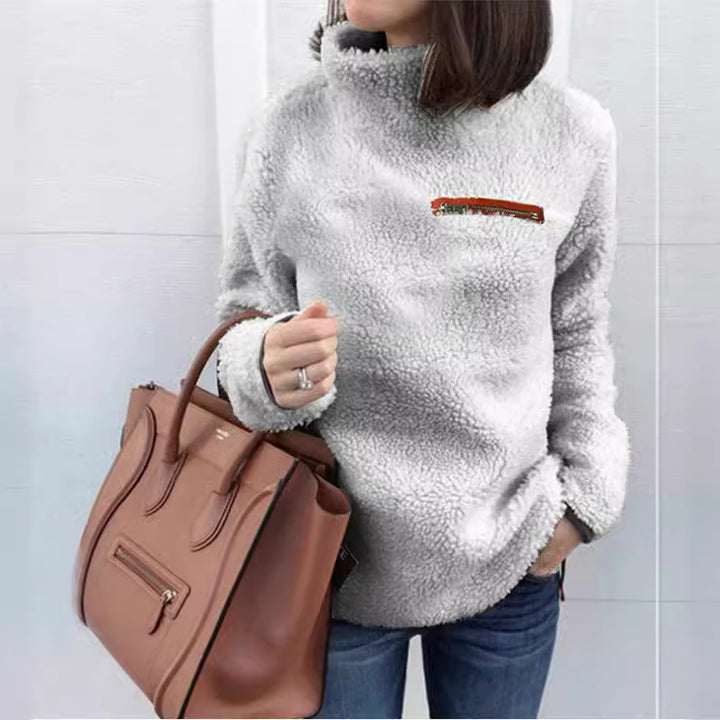 Damen nan kuscheliger Teddy-Fleecepullover mit Stehkragen und Brustreißverschluss Echo Archiv