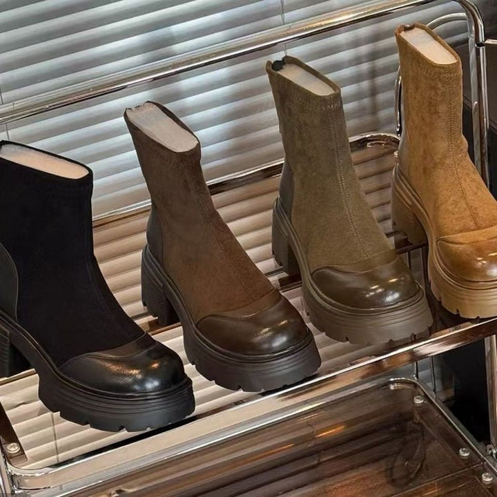 Damen Modische Stiefeletten mit Blockabsatz Echo Archiv